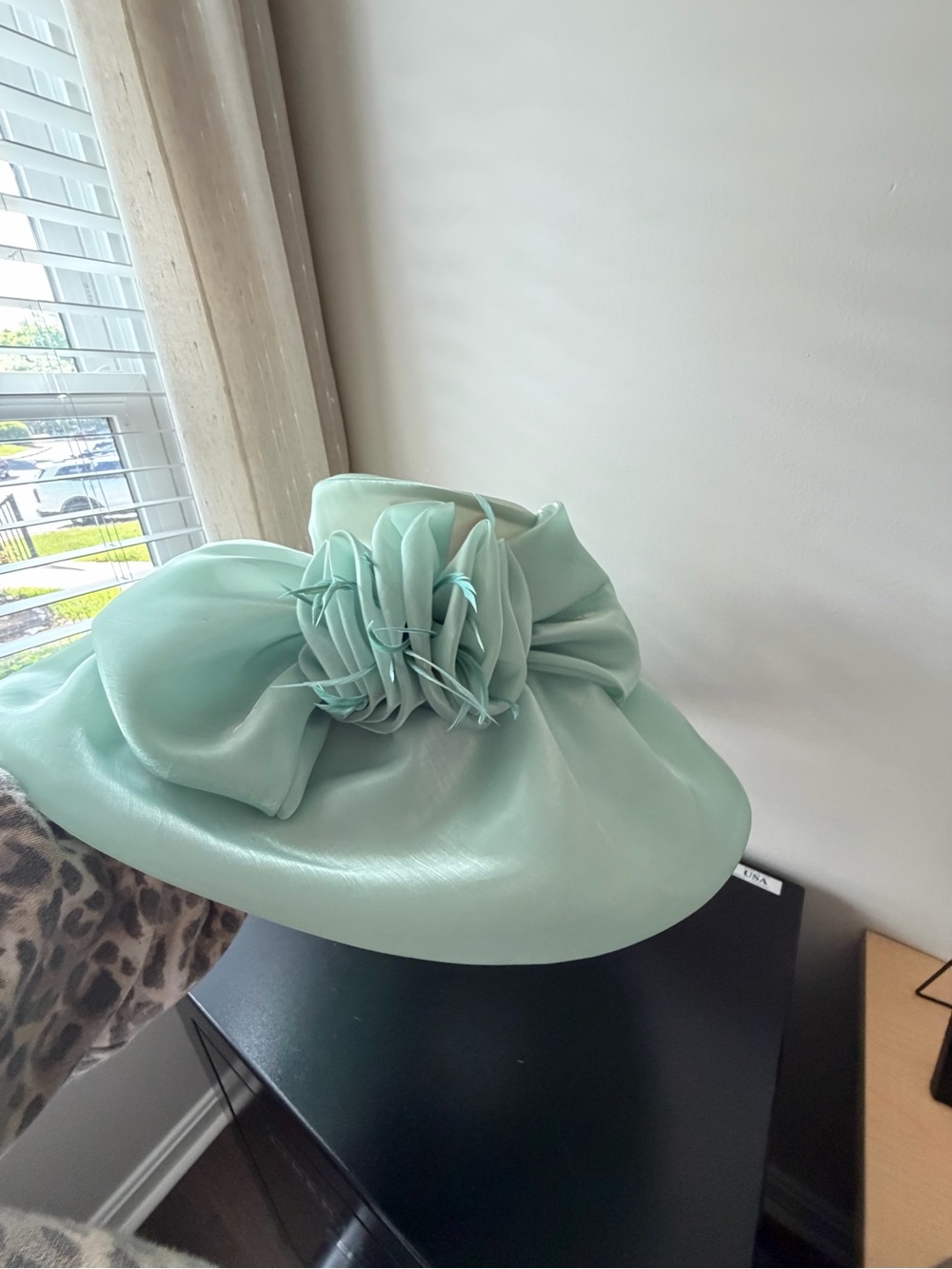 Whittal & Shon Elegant Mint Green Statement Hat with Floral Accent